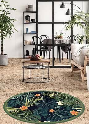 Kulatý vinylový domácí koberec Tropické listy