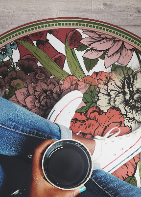 Módní kulatý vinylový koberec Paleta květin