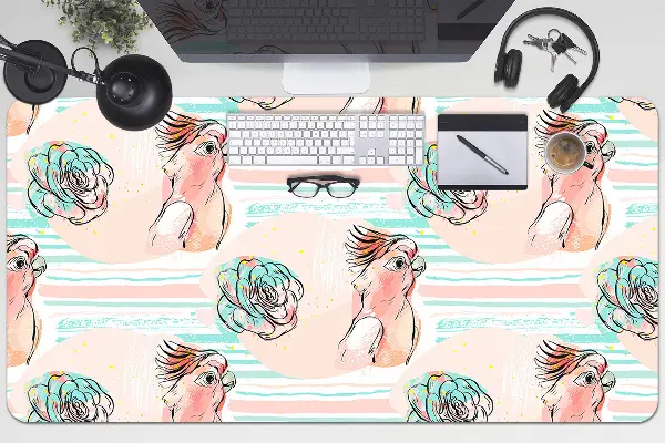 Velká ochranná podložka na stůl Růžová papoušci