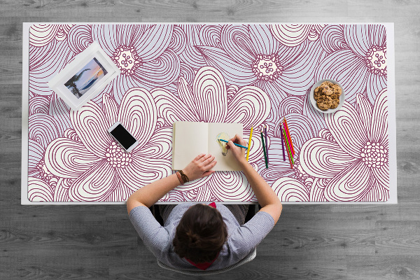 Velká ochranná podložka na stůl Květiny doodle