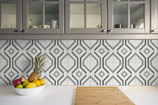 Samolepící vinylové čtverce Geometrické černé čáry